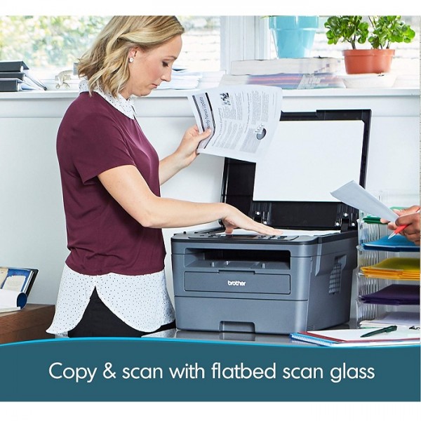 Brothers Monochrome Laser Printer with Convenient Flatbed Copy and Scan Duplex and Wireless Printing-HL-L2390DW
