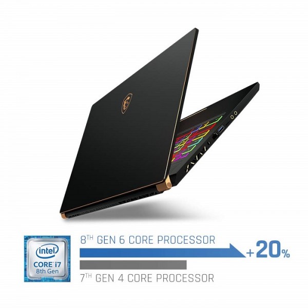 MSI GS75 Stealth-093 17.3" Razor Thin Bezel Gaming Laptop NVIDIA RTX 2080 8G Max-Q, 144Hz 3ms, Intel i7-8750H (6 cores), 32GB, 512GB NVMe SSD, TB3, Per Key RGB, Win10H, Matte Black w/ Gold Diamond Cut