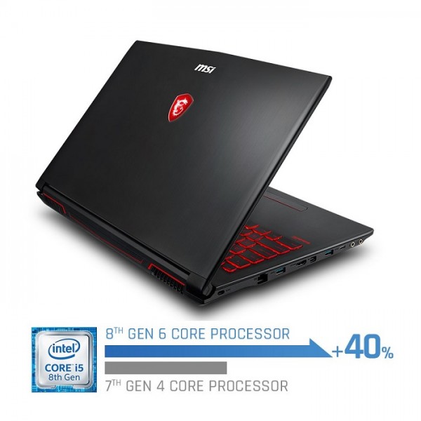 MSI GV62 8RD-200 15.6" Full HD Performance Gaming Laptop PC i5-8300H, GTX 1050Ti 4G, 8GB RAM, 16GB Intel Optane Memory + 1TB HDD, Win 10 64 bit, Black, Steelseries Red Backlit Keys