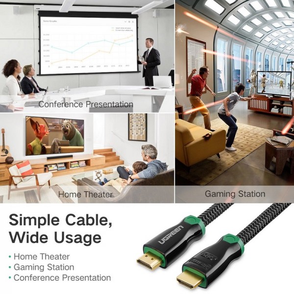 UGREEN HDMI 2.0 Cable High Speed Braided 4K HDMI Cable UHD 3D Gold Plated Connectors HDMI Cords Support Audio Return for Nintendo Switch, PC, Xbox, PS3, PS4, Nintendo Wii, UHD TV 3ft