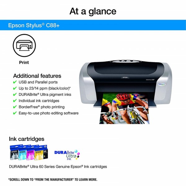 Epson Stylus C88+ Inkjet Printer Color 5760 x 1440 dpi Print Plain Paper Print Desktop Model