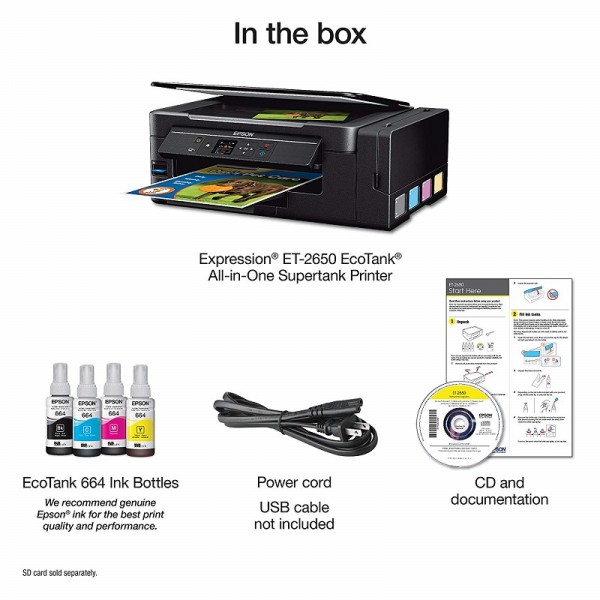 Epson Expression ET-2650 EcoTank Wireless Color All-in-One Small Business Supertank Printer with Scanner and Copier