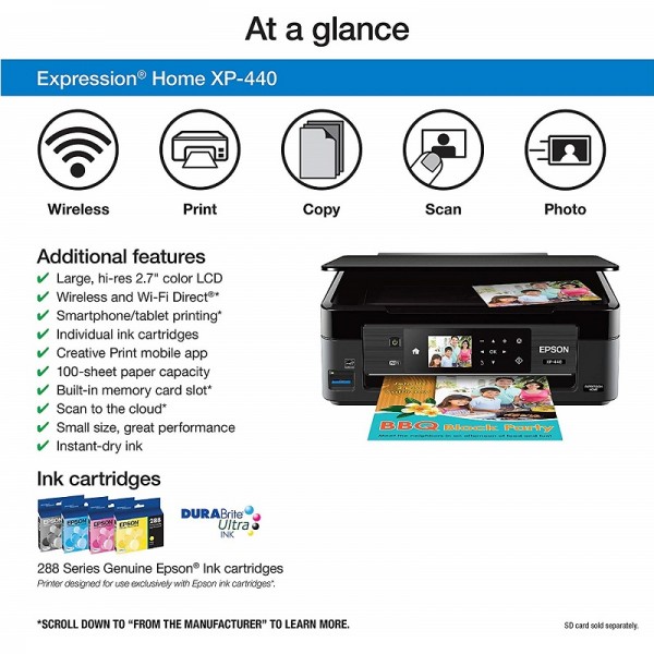 Epson Expression Home XP-440 Wireless Color Photo Printer with Scanner and Copier