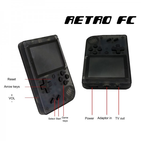 Handheld Game Console, Retro Game Console with 168 Classic Games (Transparent Black)