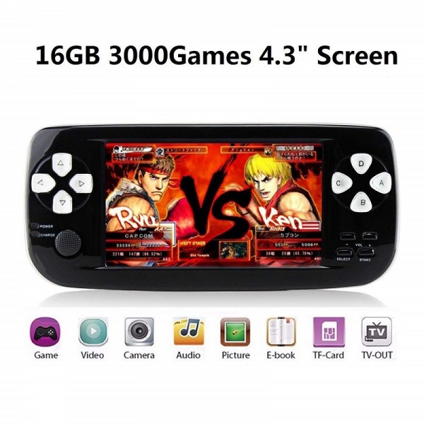 Handheld Game Console, Portable Video Game 4.3" TFT Screen 4GB Pap Classic Retro Game Console with 3000 Games 64 Bit Classic Game Console,Birthday Gift for Children