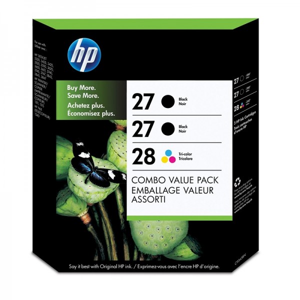 HP 27 Black(2)/28 Tri-color(1) 3-pack Original Ink Cartridges (C9343BN)