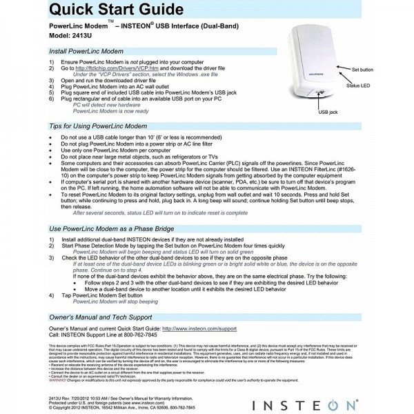 Insteon 2413U USB Modem Interface, Dual-Band (White)