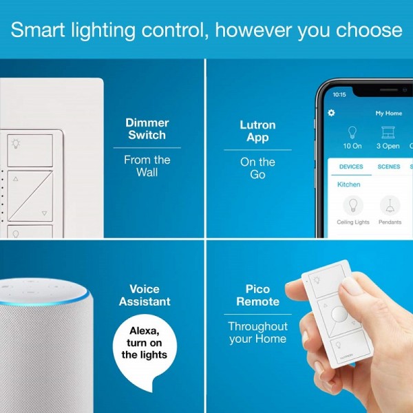 Lutron Caseta Smart Start Kit, Dimmer Switch (2 Count) with Smart Bridge, Remotes, and Pedestals | Works with Alexa, Apple HomeKit, and The Google Assistant