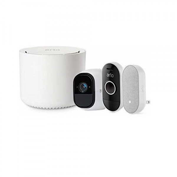Arlo Smart Home Security Kit with an Arlo Pro Camera [Rechargeable, Night Vision, Indoor/Outdoor, HD, 2-Way Audio], Doorbell [Wire-Free, Weather-Resistant], and Chime. Works with Amazon Alexa