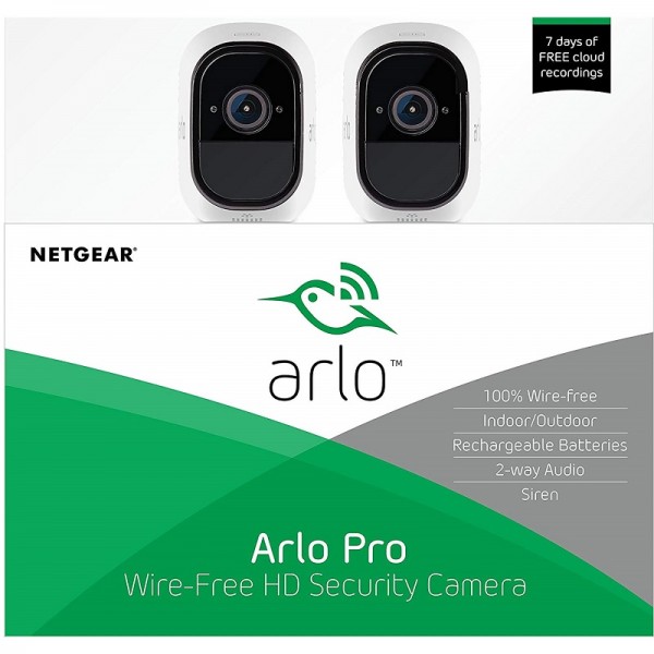 Arlo Pro Security System with Siren – 2 Rechargeable Wire-Free HD Cameras with Audio | Indoor/Outdoor | Night Vision