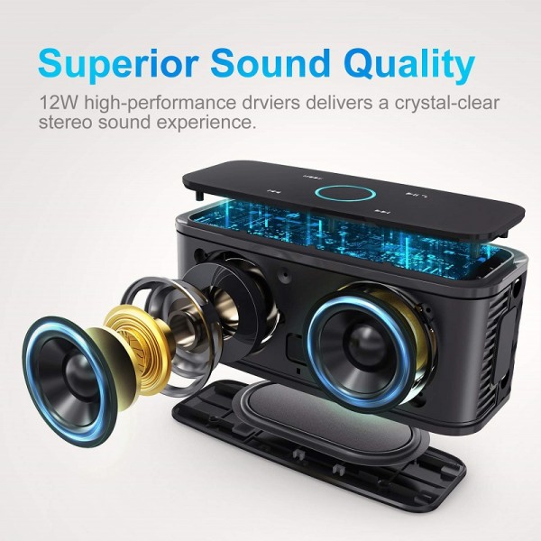 Bluetooth Speaker, DOSS SoundBox Portable Wireless Bluetooth 4.0 Touch Speakers with 12W HD Sound, Bold Bass, Bulit-in Mic, 12H Playtime for Phone, Tablet, TV, and More