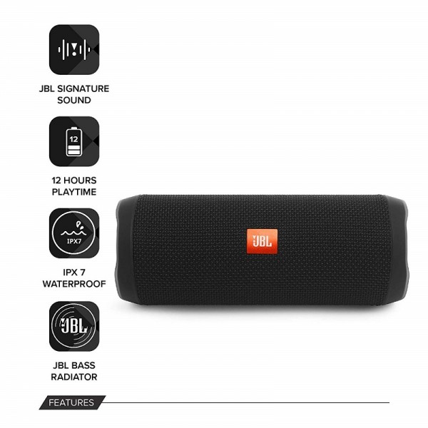 JBL Flip 4 Waterproof Portable Bluetooth Speaker (Black)