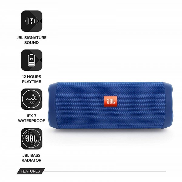 JBL Flip 4 Waterproof Portable Bluetooth Speaker (Blue)