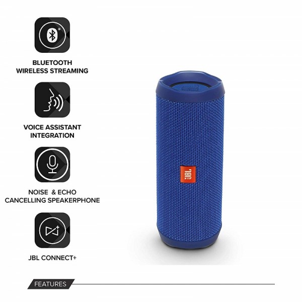 JBL Flip 4 Waterproof Portable Bluetooth Speaker (Blue)